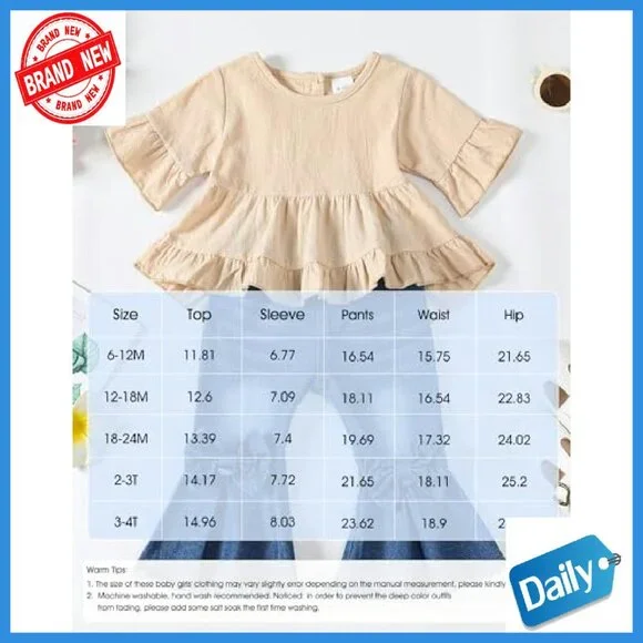 Toddler Girls Denim Outfit 2-Piece Set Long Sleeve Top Flare Jeans